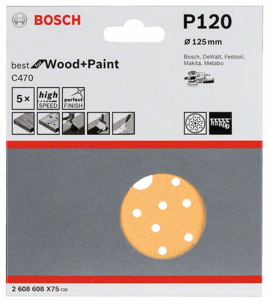 5  Best for Wood+Paint Multihole ?125 K120 Bosch (2608608X75)